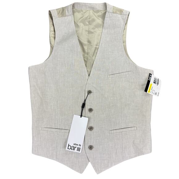 Bar III Mens Slim Fit 100% Linen Suit Vest Beige M - Picture 1 of 4